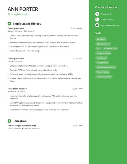 Flooring Mechanic Resume