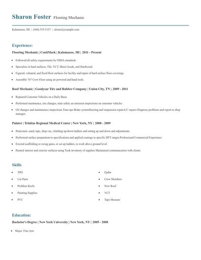 Flooring Mechanic Resume