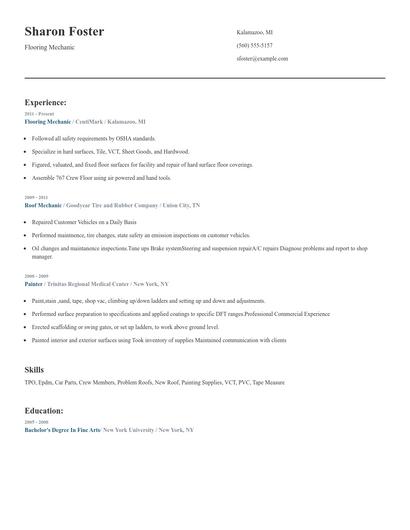 Flooring Mechanic Resume