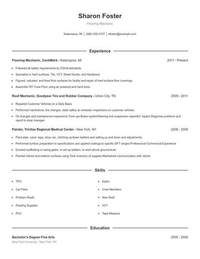 Flooring Mechanic Resume