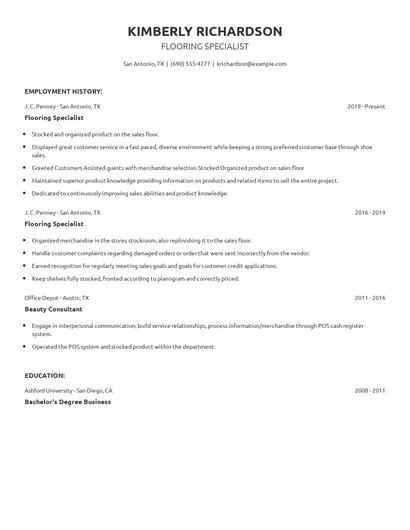 Flooring Specialist Resume