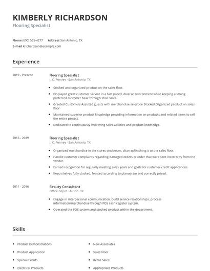 Flooring Specialist Resume