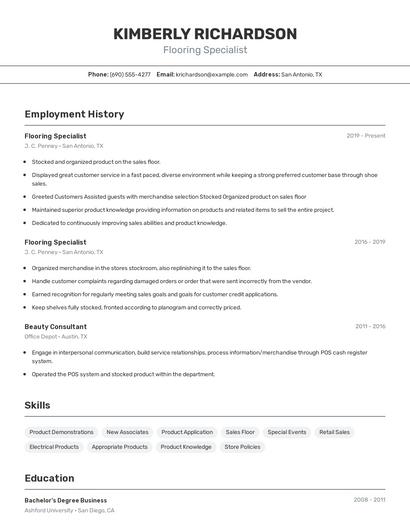 Flooring Specialist Resume