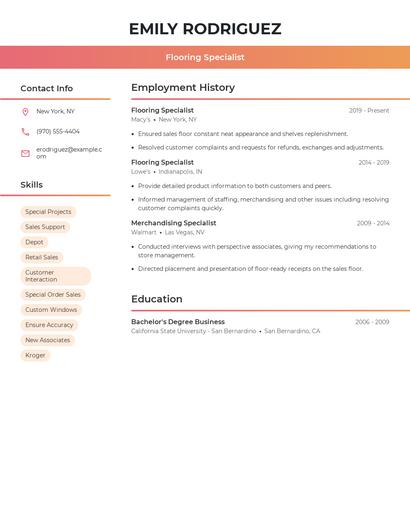 Flooring Specialist Resume