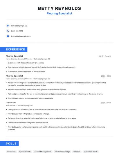 Flooring Specialist Resume