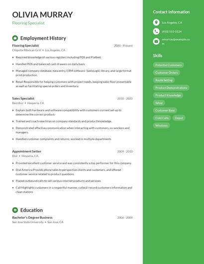 Flooring Specialist Resume