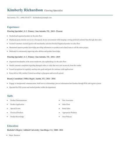 Flooring Specialist Resume