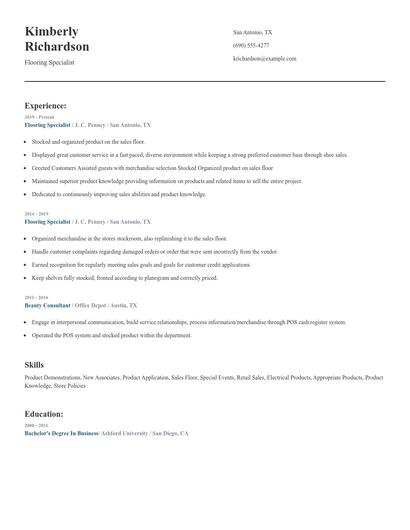 Flooring Specialist Resume