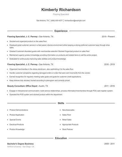 Flooring Specialist Resume