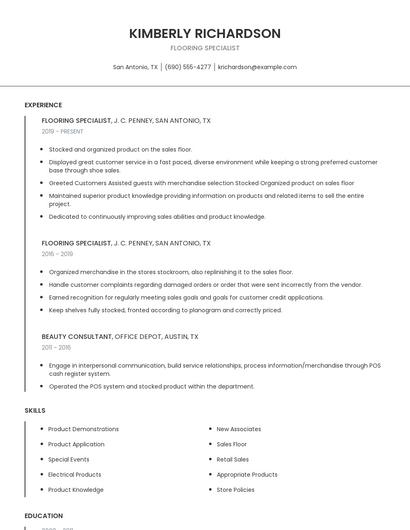 Flooring Specialist Resume
