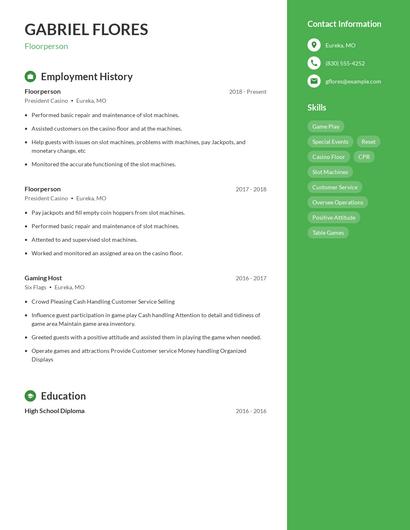 Floorperson Resume
