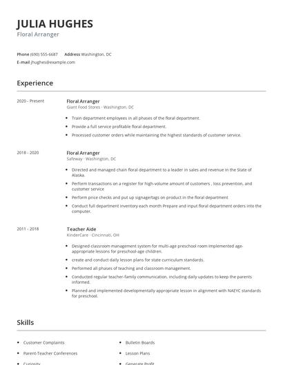 Floral Arranger Resume