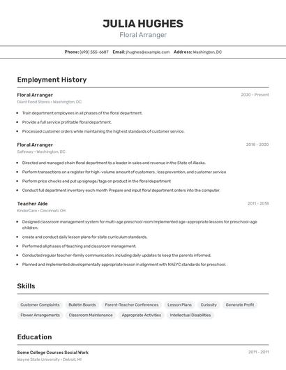 Floral Arranger Resume