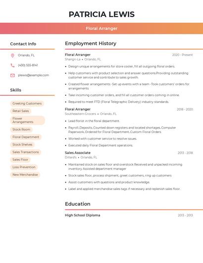 Floral Arranger Resume