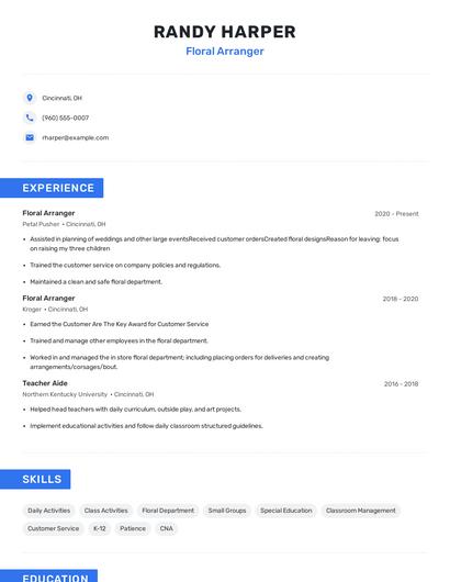 Floral Arranger Resume