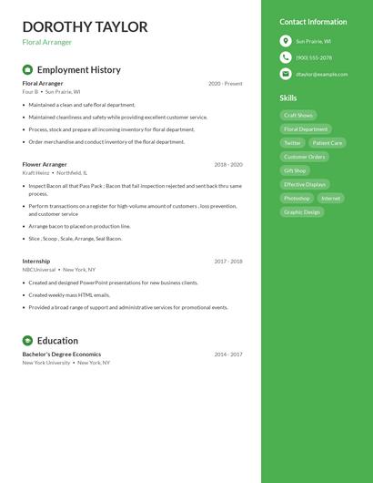 Floral Arranger Resume
