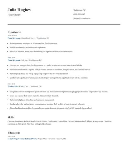 Floral Arranger Resume