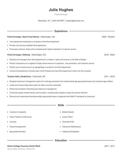 Floral Arranger Resume