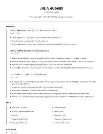 Floral Arranger Resume