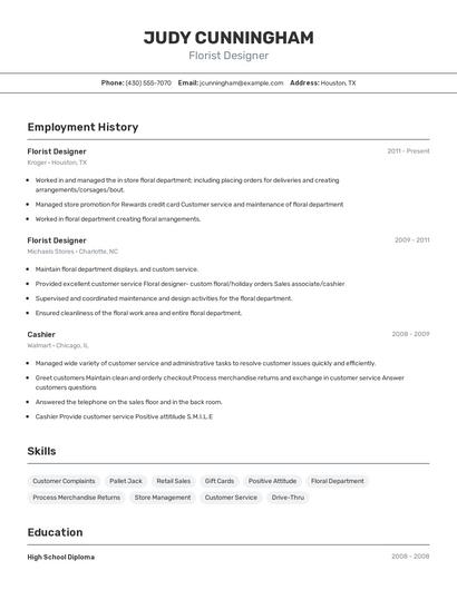 Florist Designer Resume