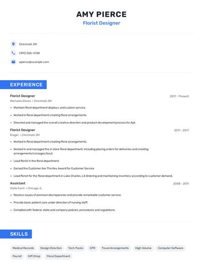Florist Designer Resume