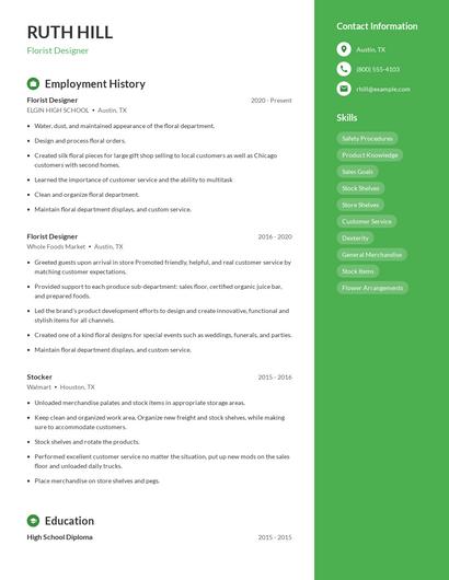 Florist Designer Resume