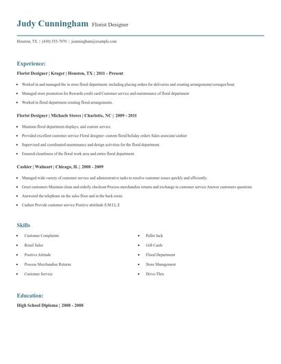 Florist Designer Resume
