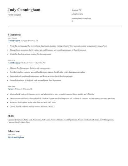 Florist Designer Resume