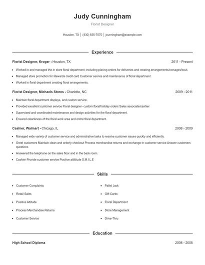 Florist Designer Resume