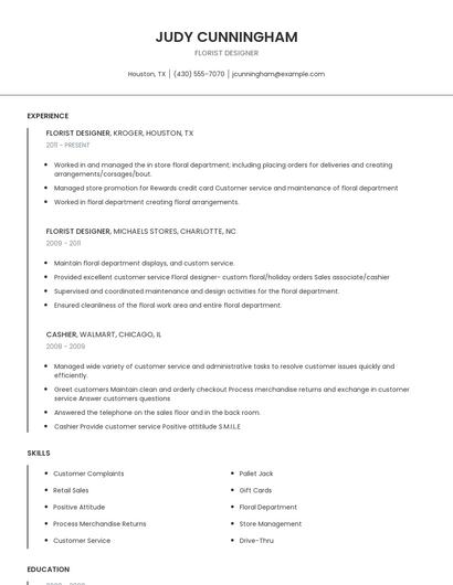Florist Designer Resume