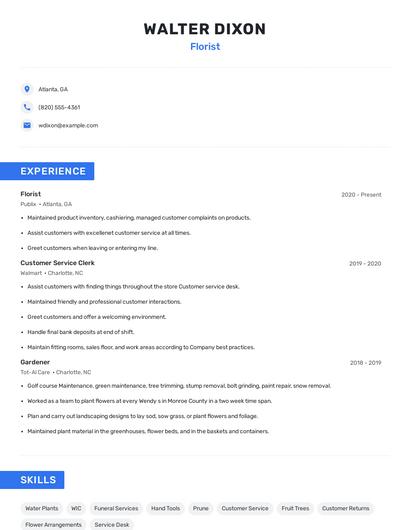 Florist Resume