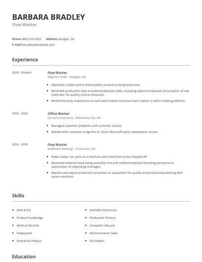 Flow Worker Resume