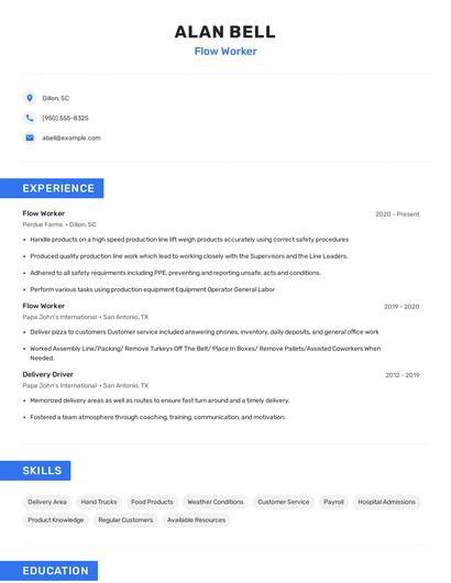 Flow Worker Resume