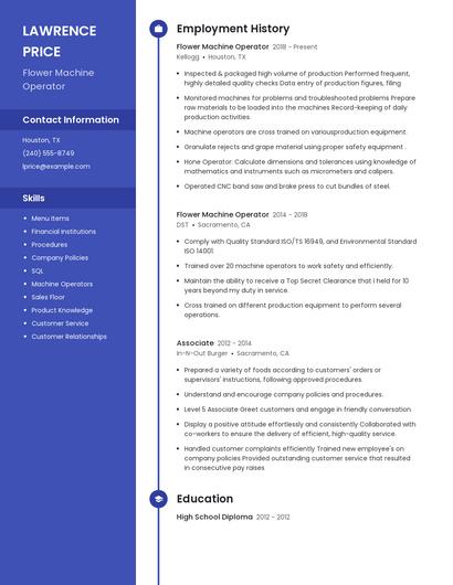 Flower Machine Operator Resume