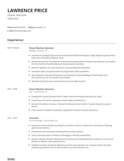 Flower Machine Operator Resume