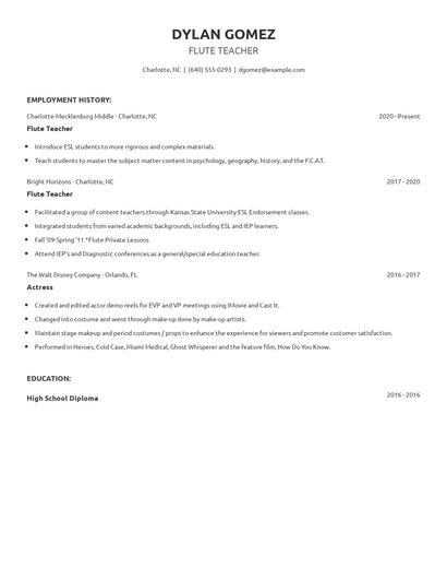 Flute Teacher Resume