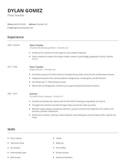 Flute Teacher Resume