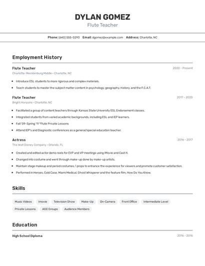 Flute Teacher Resume