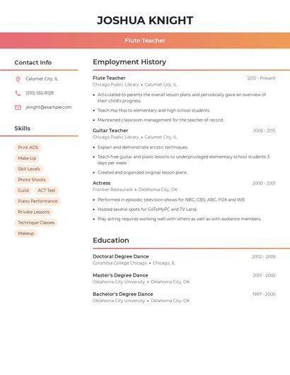 Flute Teacher Resume