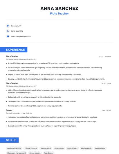 Flute Teacher Resume