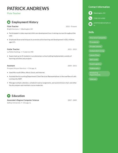 Flute Teacher Resume