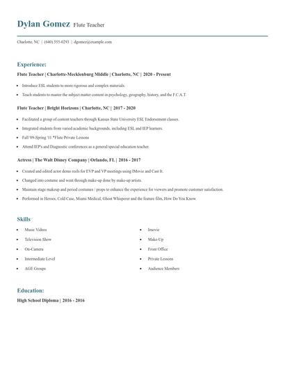 Flute Teacher Resume