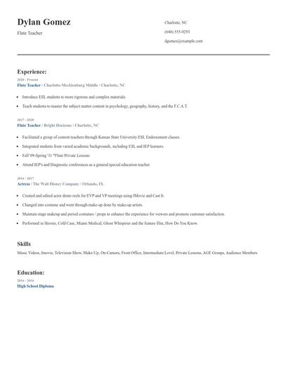 Flute Teacher Resume