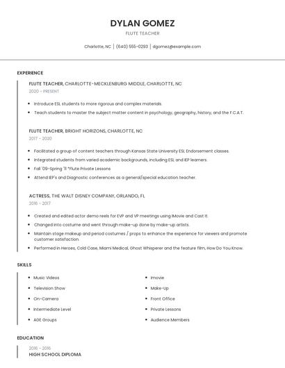 Flute Teacher Resume