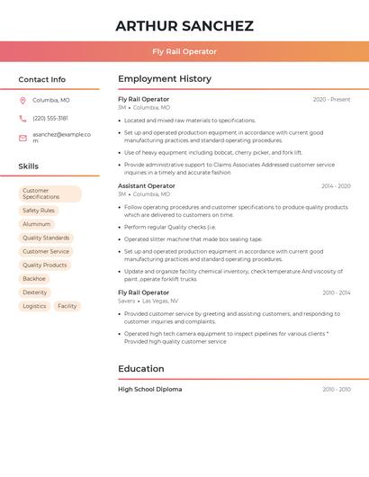 Fly Rail Operator Resume
