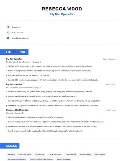 Fly Rail Operator Resume
