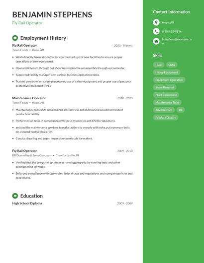 Fly Rail Operator Resume