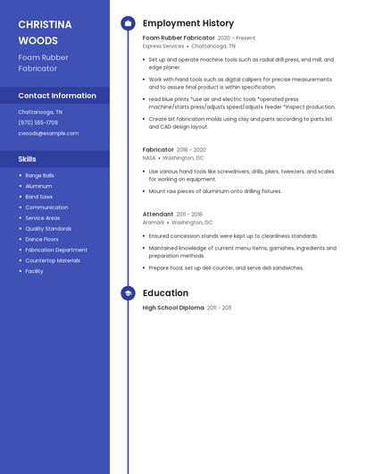Foam Rubber Fabricator Resume