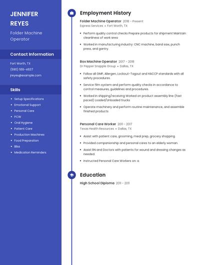 Folder Machine Operator Resume