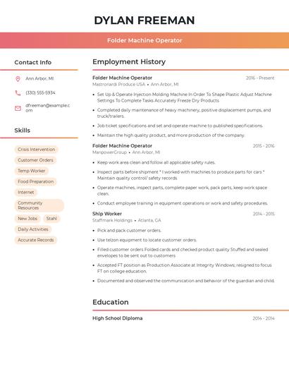 Folder Machine Operator Resume